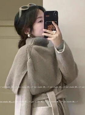 针织高领套头围脖女新款披肩外搭