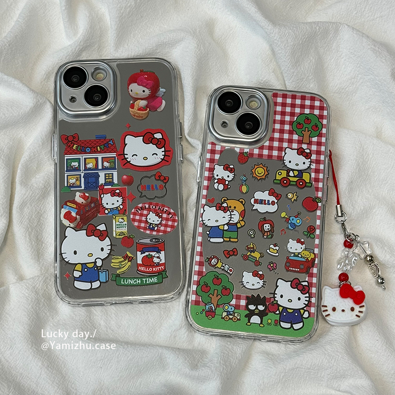 日系卡通网红hellokitty链条适用苹果15手机壳镜面iPhone14pro新款13硅胶16ProMax女12防摔11闺蜜全包保护套 - 图3