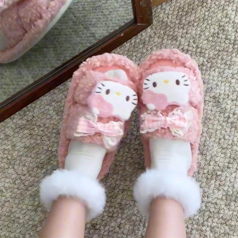 哈喽kitty毛毛拖鞋女外穿2025新款棉拖鞋毛绒一字拖居家秋冬学生,淘宝优惠券,粉丝福利购,淘宝优惠卷