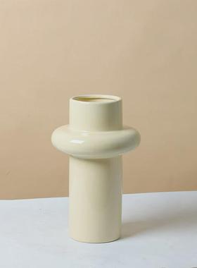现代北欧中古造型风灯笼奶油陶瓷花瓶摆件高级感ins风家居饰品