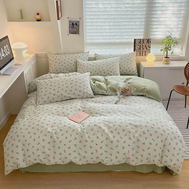 Fully cotton printed single bed sheet quilt cover quilt cover spring and autumn student dormitory bed cover four-piece set bedding three-piece set