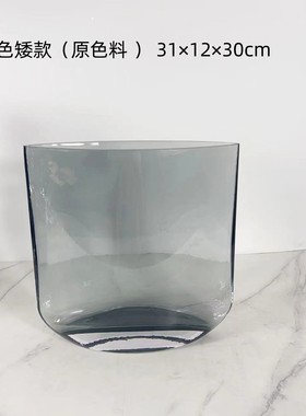 棕色琉璃刀锋扁花瓶样板房花器餐桌饰品花艺套装售楼处高端摆件