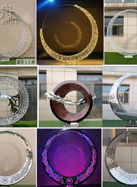 圆环荷花鱼艺术异形金属不锈钢雕塑可发光户外酒店庭院装饰摆件