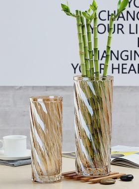 热销轻奢插花花瓶欧式玻璃花瓶彩色直筒高级感客厅摆件装饰大号落