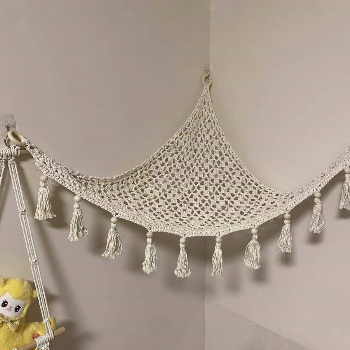 三角玩具网兜手工编织棉绳卧室儿童房墙角玩具收纳网吊床,淘宝优惠券,粉丝福利购,淘宝优惠卷