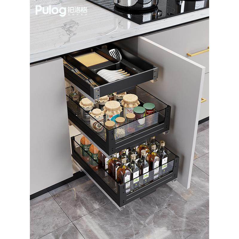 7YX厨房调味拉篮橱柜双三层工具篮抽屉式锅碗碟架玻璃分隔加,淘宝优惠券,粉丝福利购,淘宝优惠卷