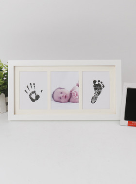新生儿手印纪念免洗印台实木相框宝宝满月手脚印百天手足印记录