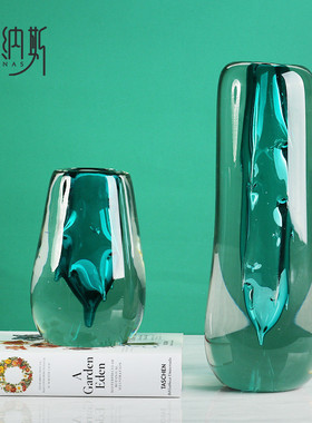 热销高档纳斯佰透明加厚绿色水晶玻璃花瓶样板房售楼处餐桌装饰小