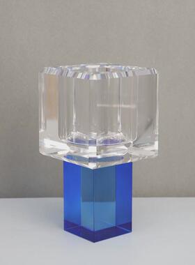 现代轻奢水晶蓝色电视柜花器摆件小花瓶样板间客厅茶几家居装饰品