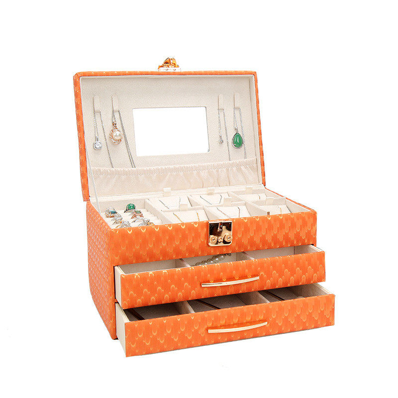 皮质高级珠宝首饰收纳箱抽屉式首饰箱手提式多功能耳环收纳饰品箱,淘宝优惠券,粉丝福利购,淘宝优惠卷
