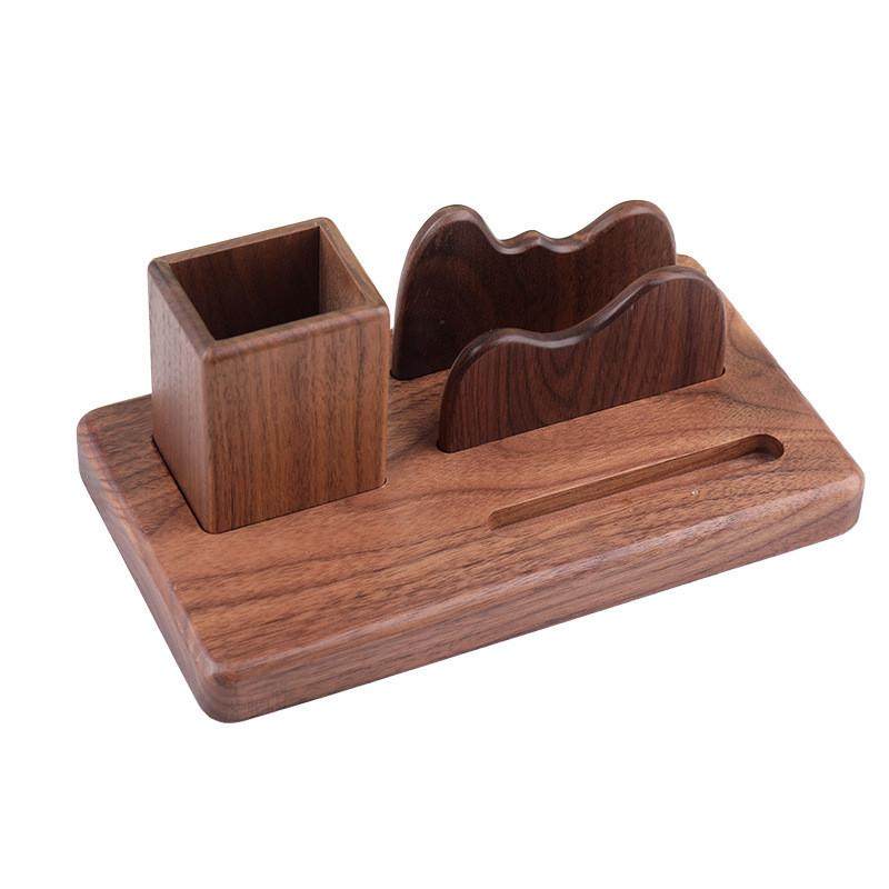 黑胡桃实木质笔筒收纳盒办公室书房桌面摆件刻字LOO支架名片盒,淘宝优惠券,粉丝福利购,淘宝优惠卷