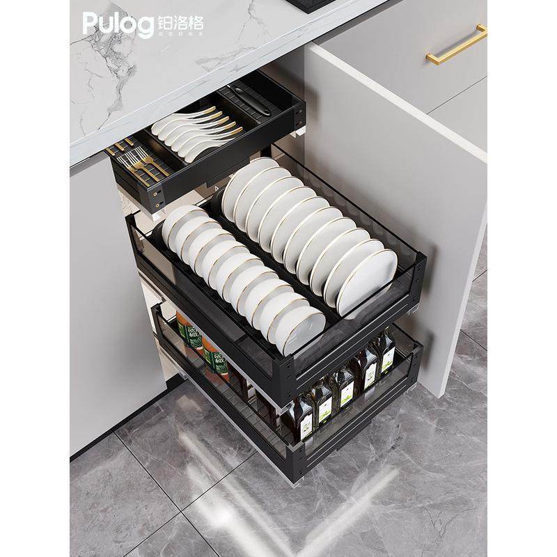 7YX厨房调味拉篮橱柜双三层工具篮抽屉式锅碗碟架玻璃分隔加,淘宝优惠券,粉丝福利购,淘宝优惠卷