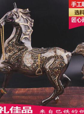 巴基斯坦手工铜器精雕客厅铜马生肖玄关家居艺术铜制摆设一马当先
