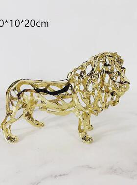 欧创意客厅镂空动物狮子大象骏马雕塑金属摆件几何玄关家居饰品