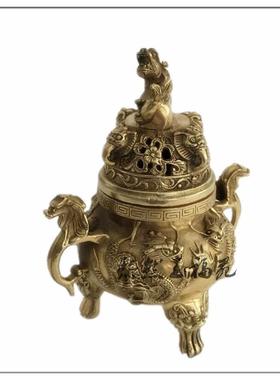 纯铜香炉摆件铜器二龙戏珠工艺品摆件铜龙香炉熏香炉