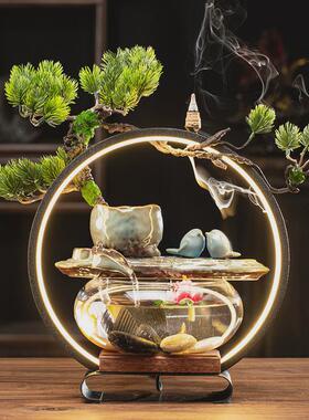 守淘桌面新中式流水摆件创意灯饰流水喷泉鱼缸流水器办公室人摆设
