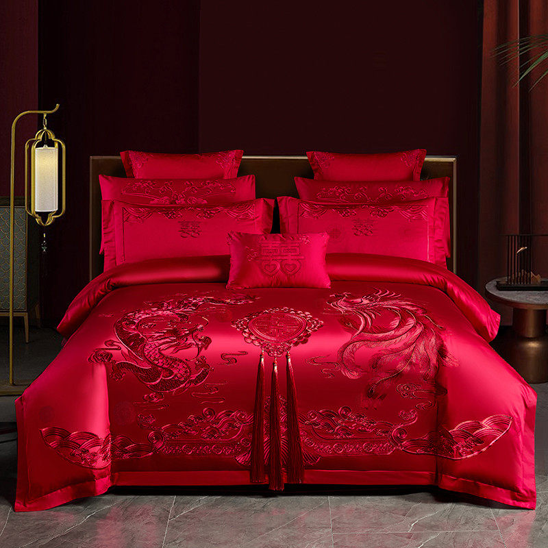 120支长绒棉婚庆四件套全棉刺绣纯棉大红色婚房龙凤结婚床上用品4,淘宝优惠券,粉丝福利购,淘宝优惠卷