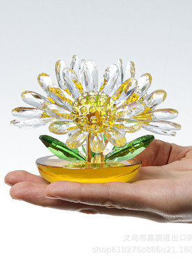 热销中式简约现代风迷你桌面工艺品水晶办公摆件仿真花黄色小雏菊