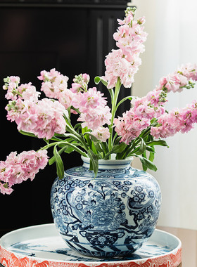 热销牡丹花彬家居青花瓷花瓶装饰客厅摆件花器新中式嘉开瓶家居高