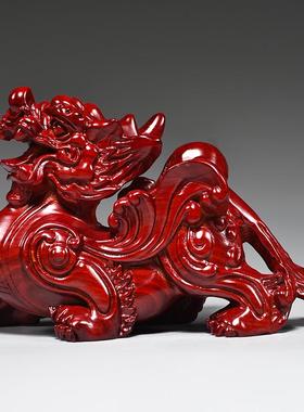 适用红色木雕摆件貔貅摆件一对实木家居电视柜装饰工艺品开业乔迁