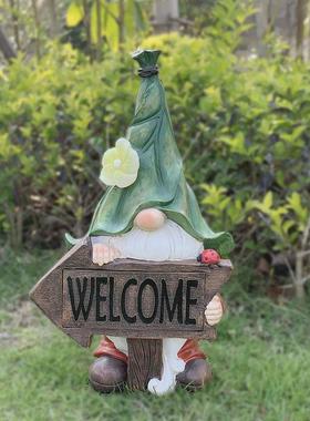 侏儒地精树脂摆件精灵欢迎牌庭院花园装饰户外工艺品草坪摆饰