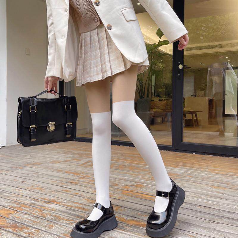 秋冬加厚白色假大腿袜过膝高筒袜jk日系加绒拼接黑色假小腿袜,淘宝优惠券,粉丝福利购,淘宝优惠卷