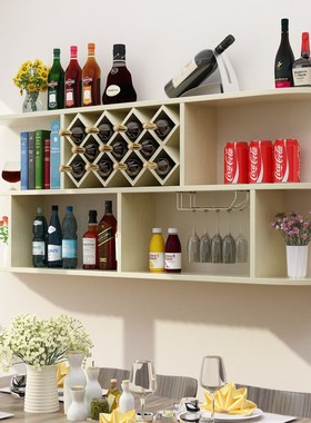 26n实木简约墙上吊柜酒架悬挂批发格子餐厅圆角壁挂红酒柜墙壁吧