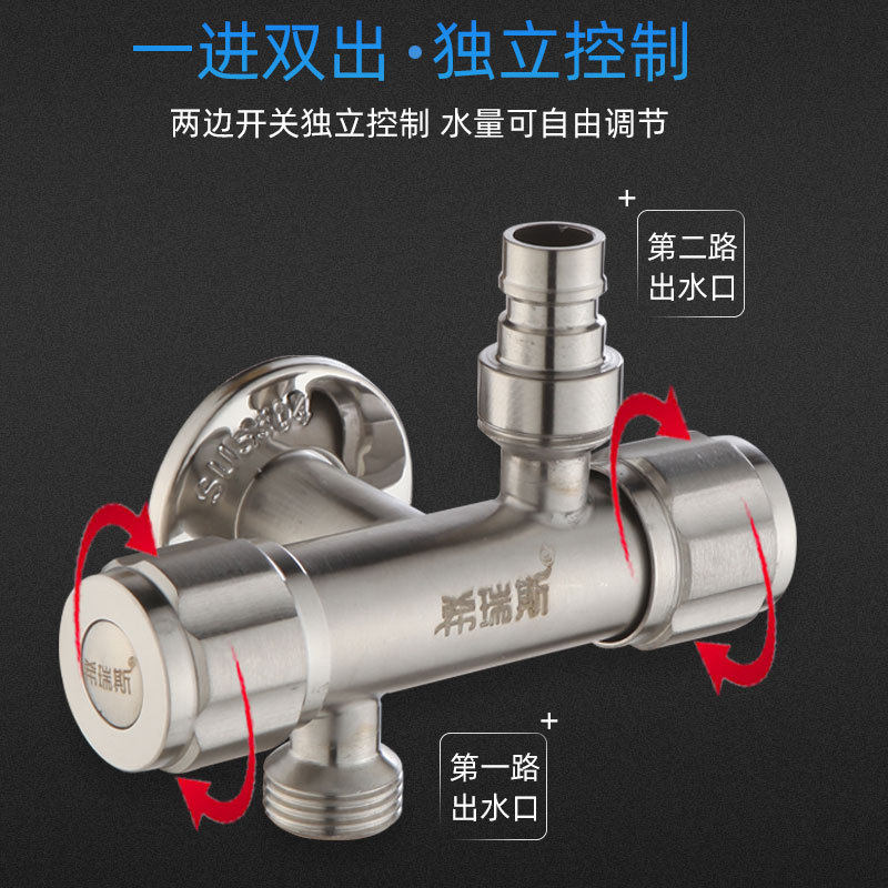 上下型三通角阀一进二出304不锈钢阀门一分二双开关双出水分水器,淘宝优惠券,粉丝福利购,淘宝优惠卷