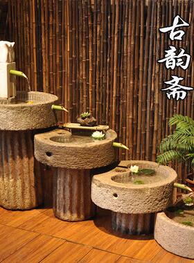 老石槽水景创意组合空间设计老磨片改造鱼缸鱼池假山流水老石槽