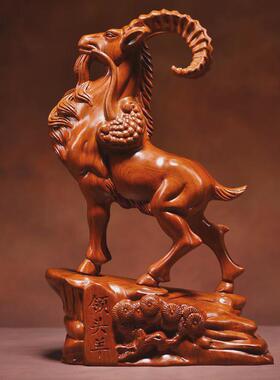 雕刻摆件工艺品十二生肖羊花梨实木领头羊老板办公桌客厅摆设