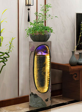 新中式流水喷泉落地摆件玄关客厅阳台循环水茶室招财水景假山装饰