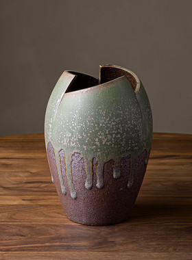 日式粗陶水培花插干花异形多功能花瓶创意民宿酒店家居饰品摆件