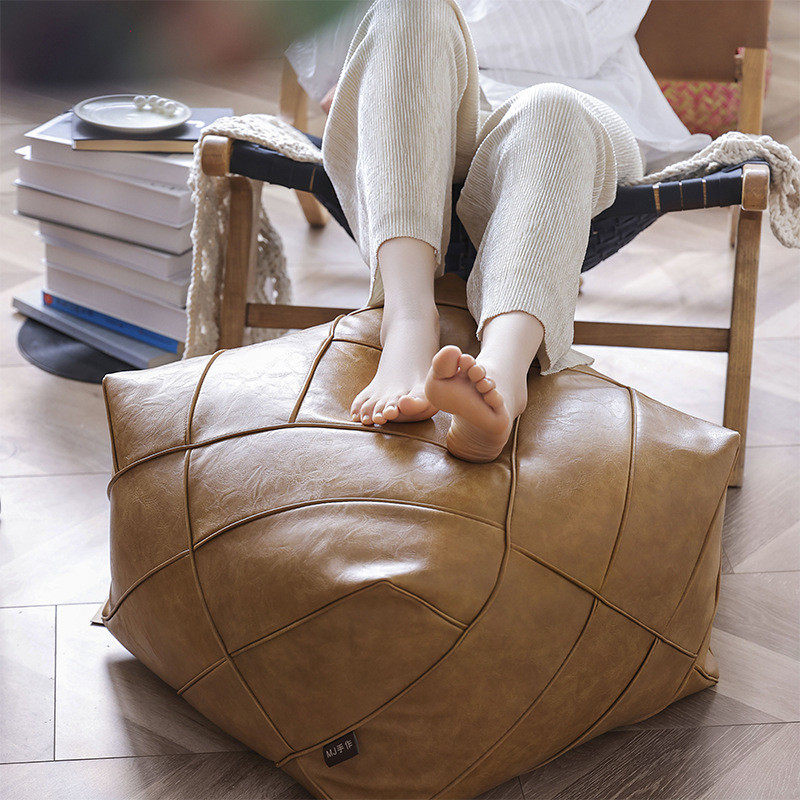 0WYV摩洛哥坐墩方形蒲团用榻榻米坐垫手工皮墩懒人豆包民宿装饰,淘宝优惠券,粉丝福利购,淘宝优惠卷