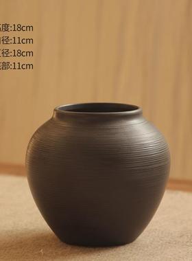 风粗陶花瓶复古插花陶罐子摆件陶瓷禅意侘寂手工民宿酒店装饰花器