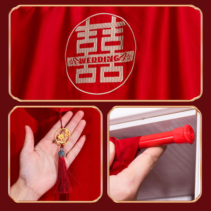 结婚红门帘婚房中式新娘女方陪嫁网纱挂帘卧室隔断免打孔婚庆布置,淘宝优惠券,粉丝福利购,淘宝优惠卷