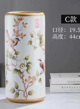 美式陶瓷落地花桶干花插花收纳桶客厅花插复古装饰轻奢花瓶摆件