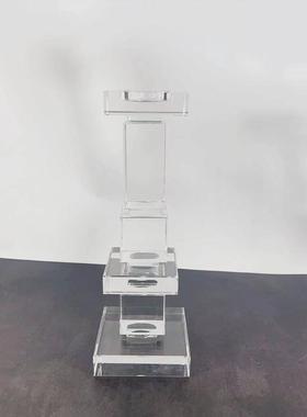 热销现代简约欧式几何层叠水晶玻璃烛台摆件样板房售楼处软装饰品