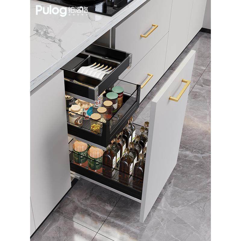 7YX厨房调味拉篮橱柜双三层工具篮抽屉式锅碗碟架玻璃分隔加,淘宝优惠券,粉丝福利购,淘宝优惠卷