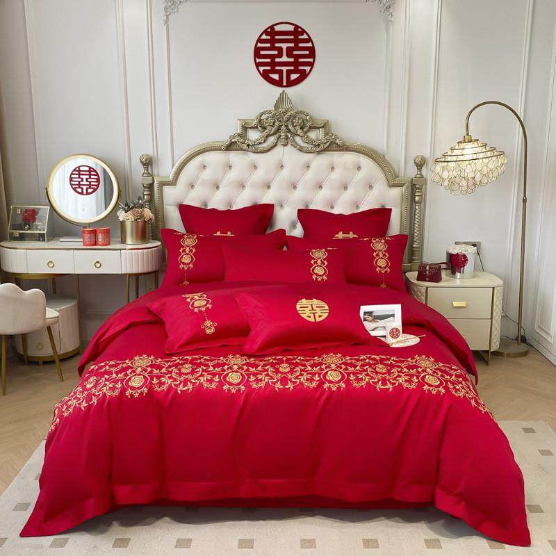 新中式婚庆长绒棉四件套婚礼床上用品红色结婚被套床单婚房六套件,淘宝优惠券,粉丝福利购,淘宝优惠卷