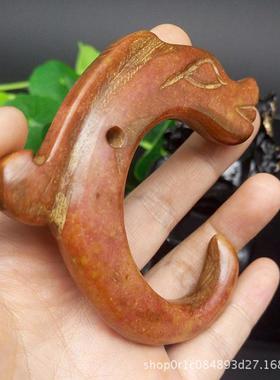 高古玉老玉岫玉仿古玉龙勾吊坠 红山文化玉猪龙挂件 玉石挂坠挂饰