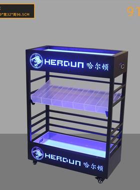 酒吧KTV发光酒柜LED三层洋酒柜烤漆展示柜可移动带轮子香槟酒柜