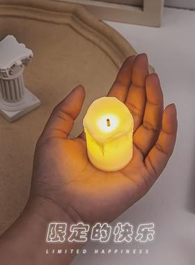 复古仿真蜡烛小台灯ins风桌面摆件创意烛台卧室床头氛围感小夜灯