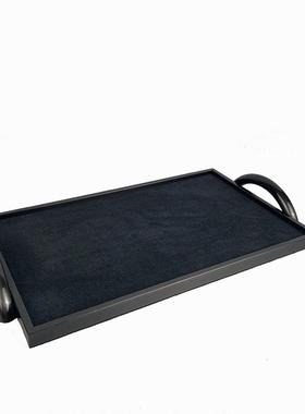 欧式现代皮质托盘摆件样板房收纳展厅书房客厅酒店摆件托盘饰品