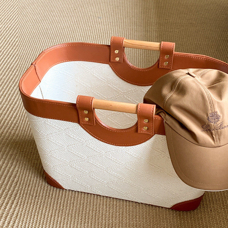 高级白珍珠浮雕皮革实木把手收纳篮高颜值脏衣收纳筐家用浴室置物,淘宝优惠券,粉丝福利购,淘宝优惠卷