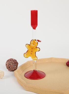 热销热卖圣诞系列玻璃烛台摆件创意圣诞树家用客厅高脚烛台玻璃工