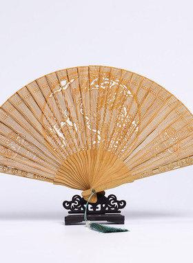 木质扇子中国风檀香扇古风随身镂空全木扇复古日用折扇女式折叠扇