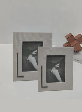 热销现代简约皮革马毛6寸7寸相框相架卧室梳妆台样板房售楼处桌面