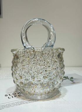 水培清爽手工琉璃提篮花瓶摆件餐桌插花时尚花器家居软装桌面饰品