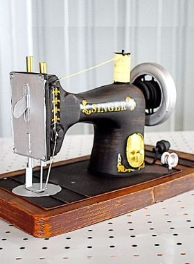 纯手工复古老式做旧台式缝纫机模型摆件家居软装道具创意铁艺摆设