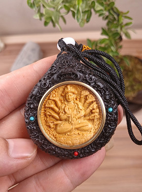 抖音直播货黑檀双面雕刻12珠八大守护神男女吊坠文玩可转生肖挂件